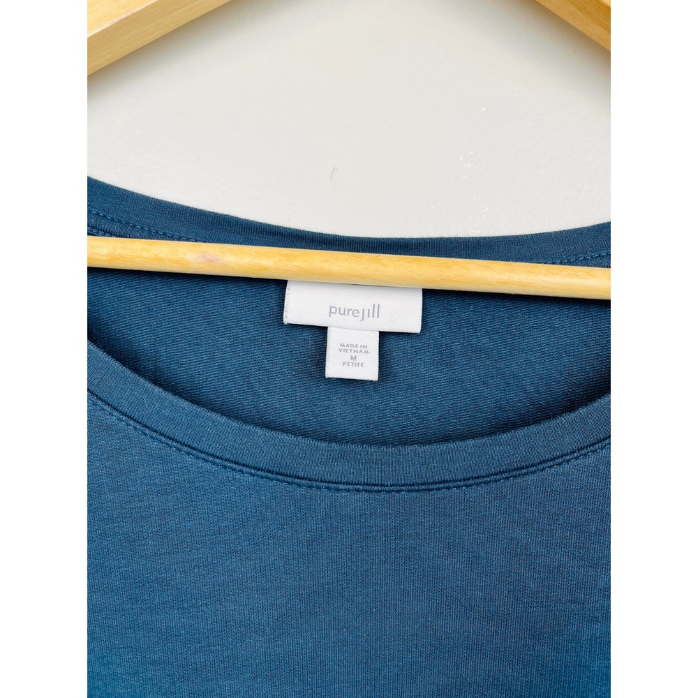 Pure Jill Pima Cotton Modal Tunic Dress PM Teal Blue Pockets Coastal‎ Grandma - Picture 2 of 8